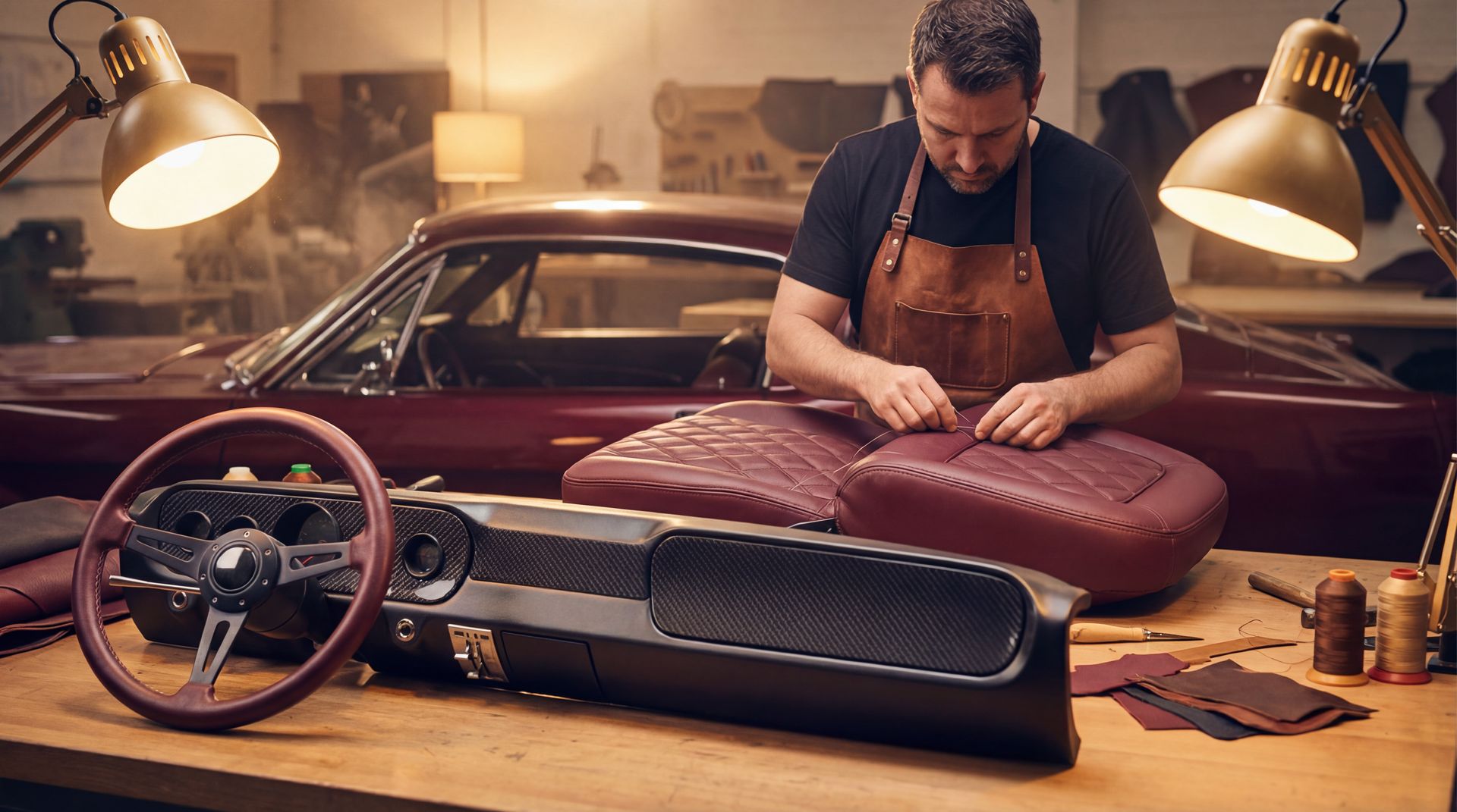 爱情岛改装教程视频：经典肌肉车内饰翻新手工皮革定制